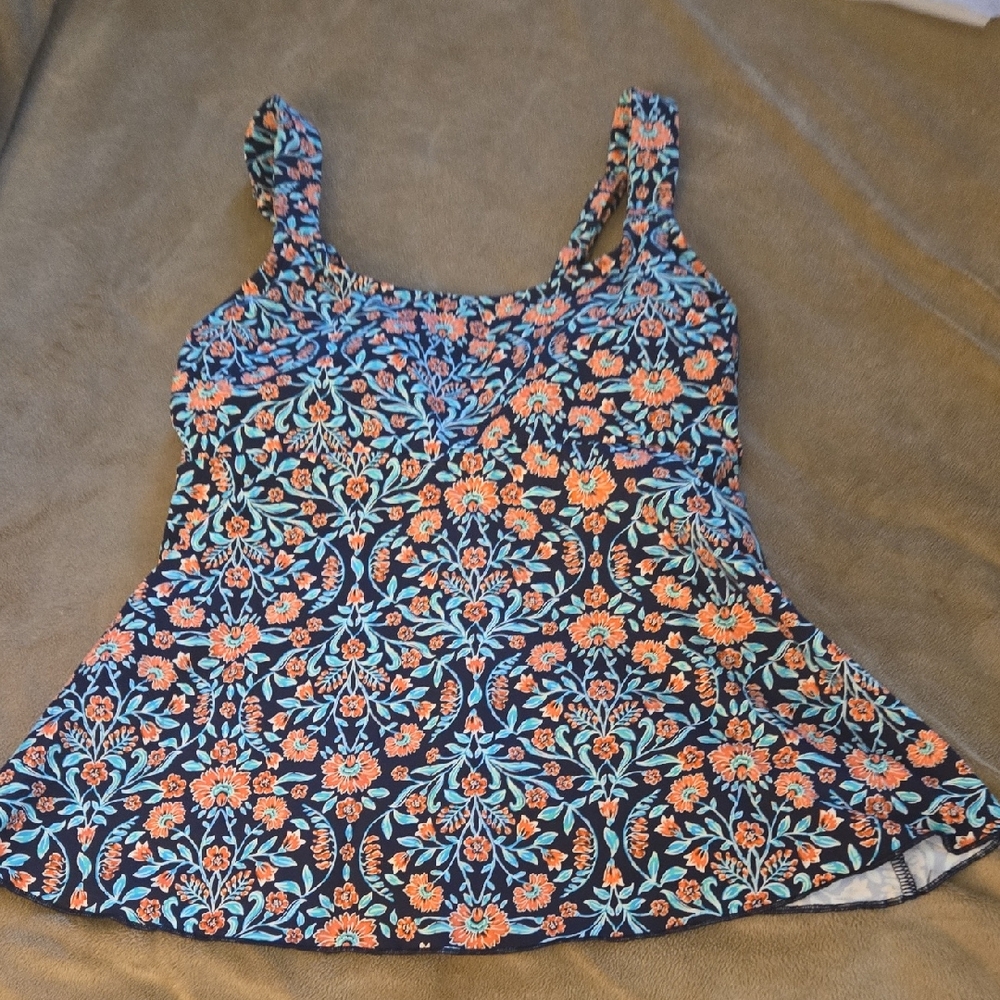 Land's End Floral Tankini Top with Blue and Orange Design*
